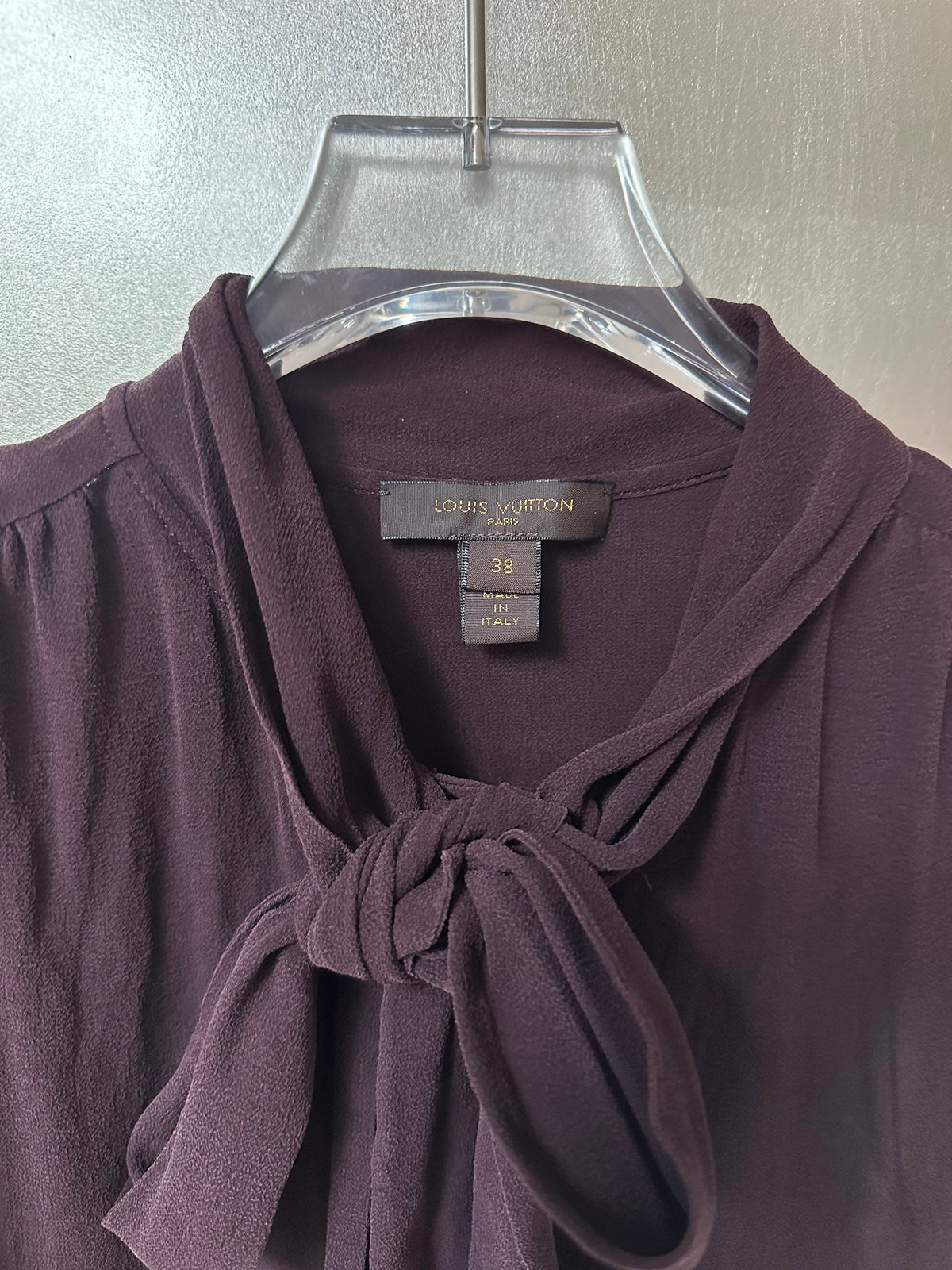 Louis Vuitton Deep Plum Purple Chiffon Bow Blouse
