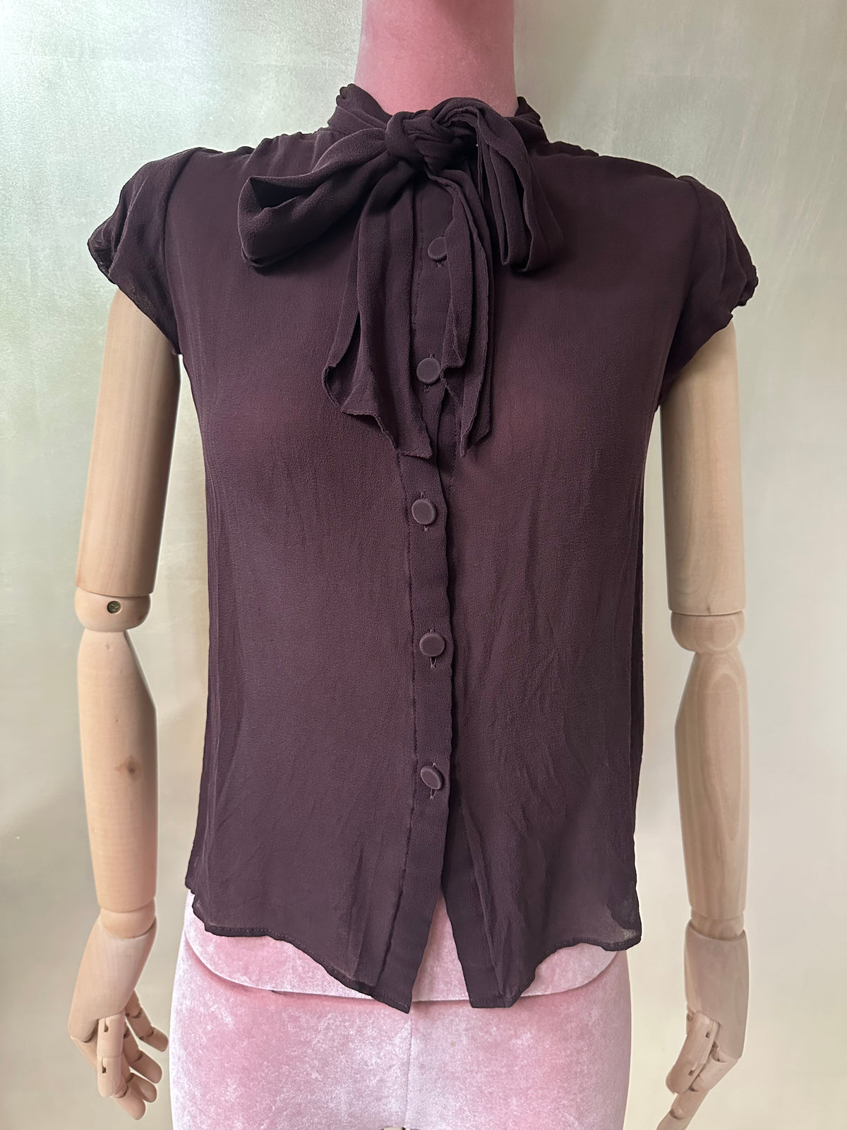Louis Vuitton Deep Plum Purple Chiffon Bow Blouse