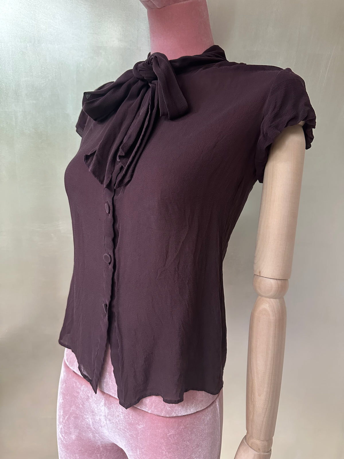 Louis Vuitton Deep Plum Purple Chiffon Bow Blouse