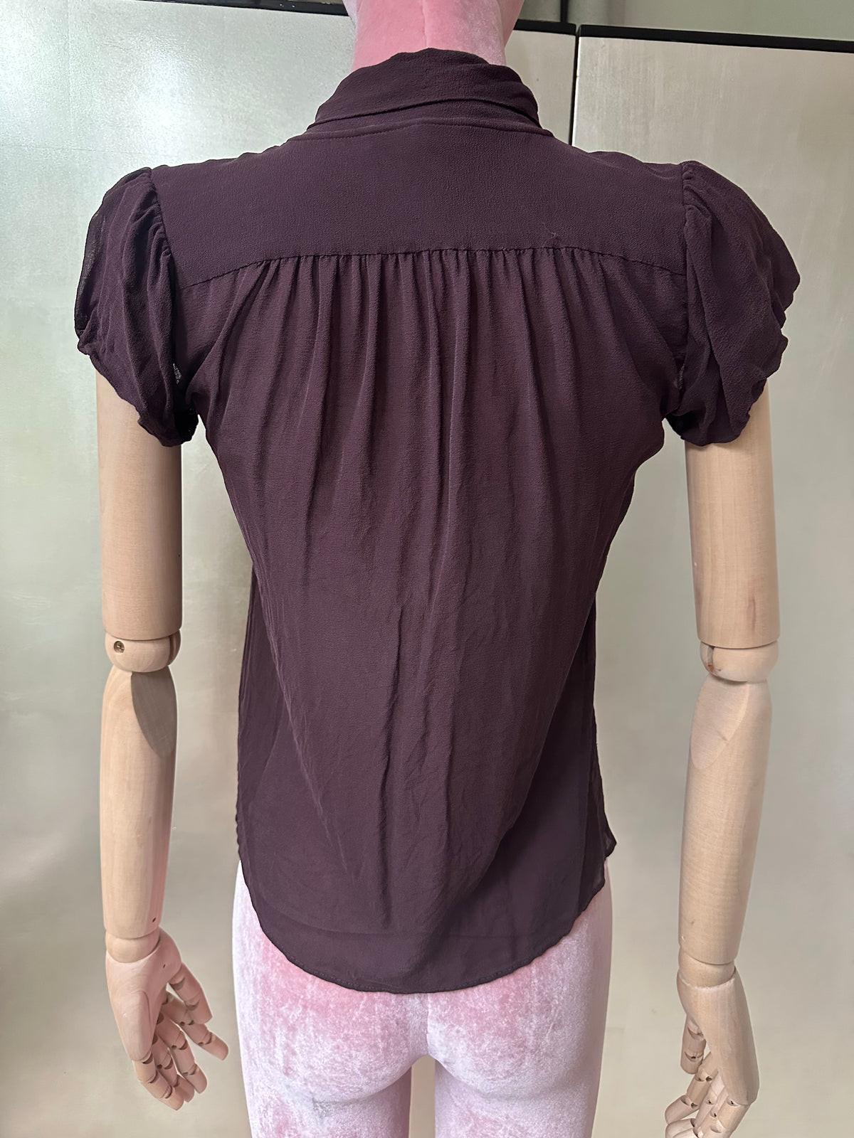 Louis Vuitton Deep Plum Purple Chiffon Bow Blouse