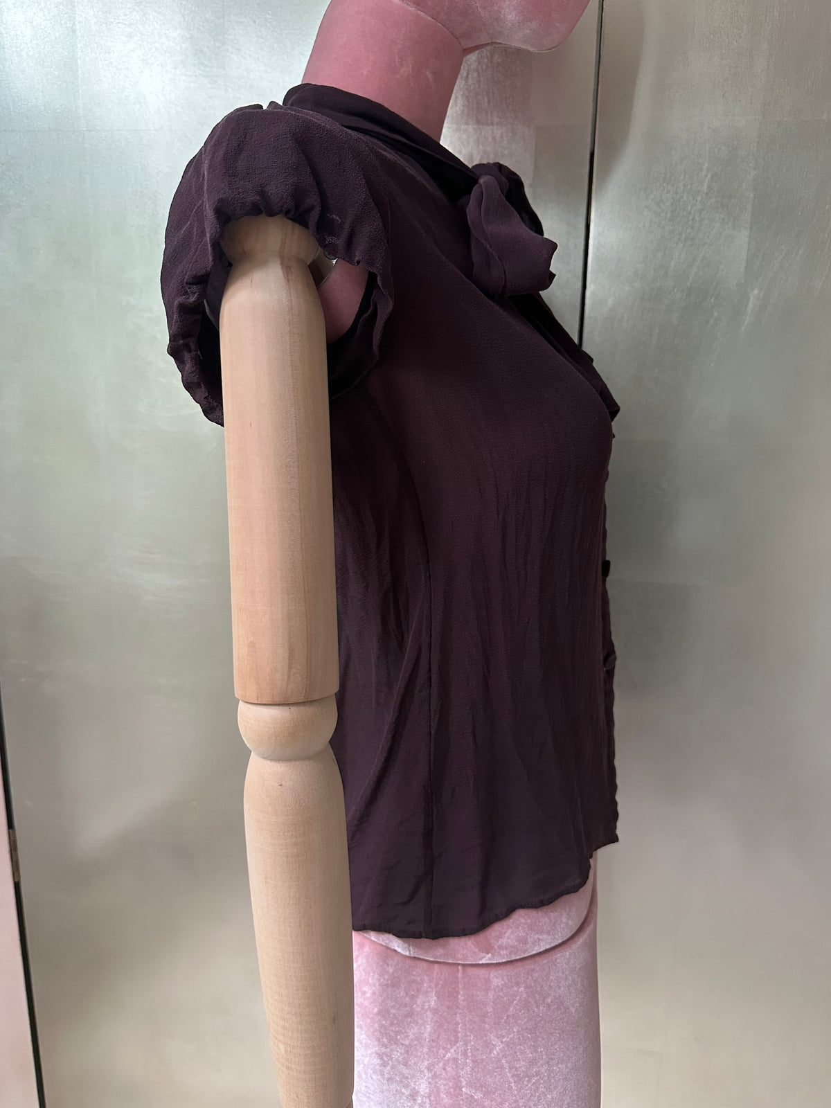 Louis Vuitton Deep Plum Purple Chiffon Bow Blouse