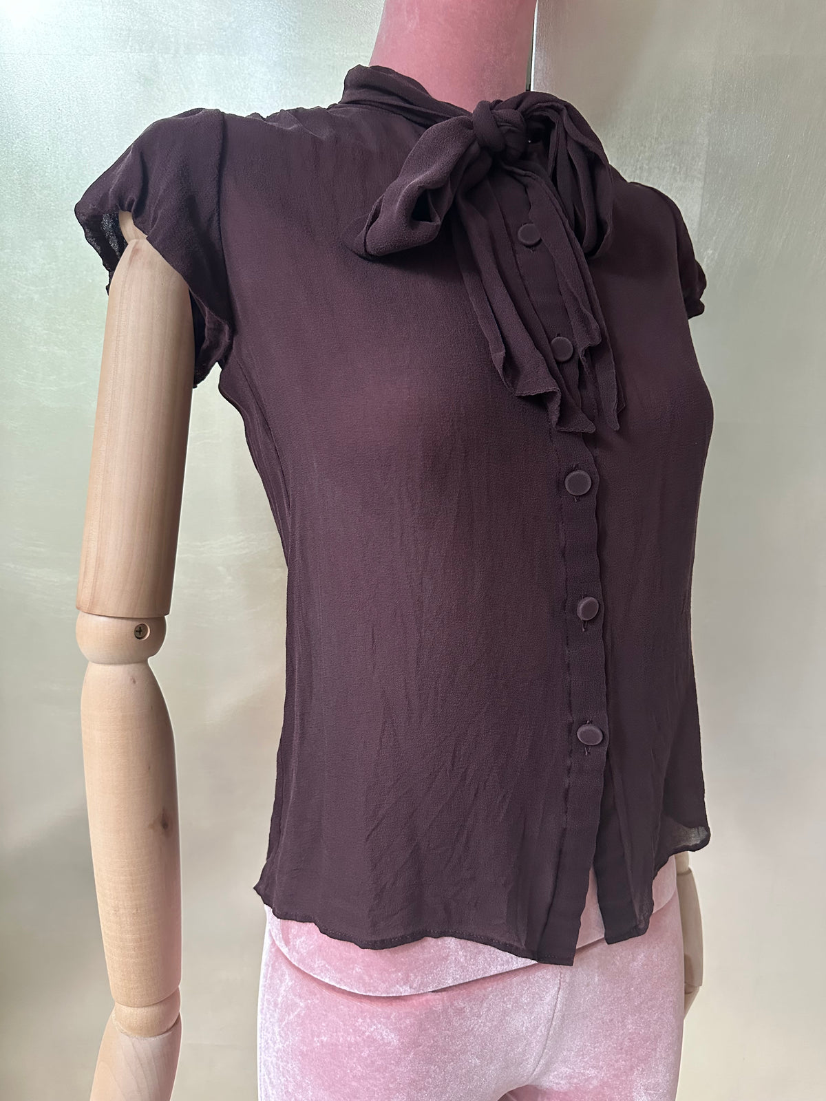 Louis Vuitton Deep Plum Purple Chiffon Bow Blouse