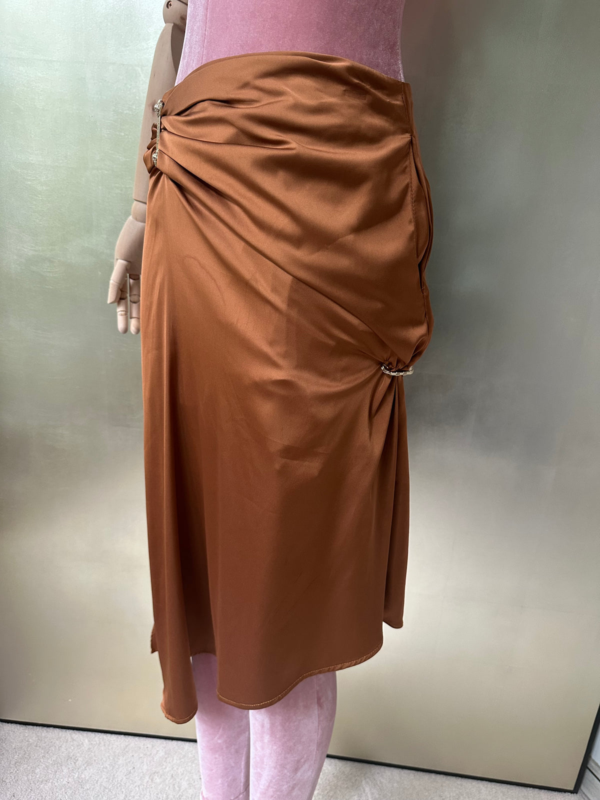 Versace Silk Draped Medusa Pin Skirt