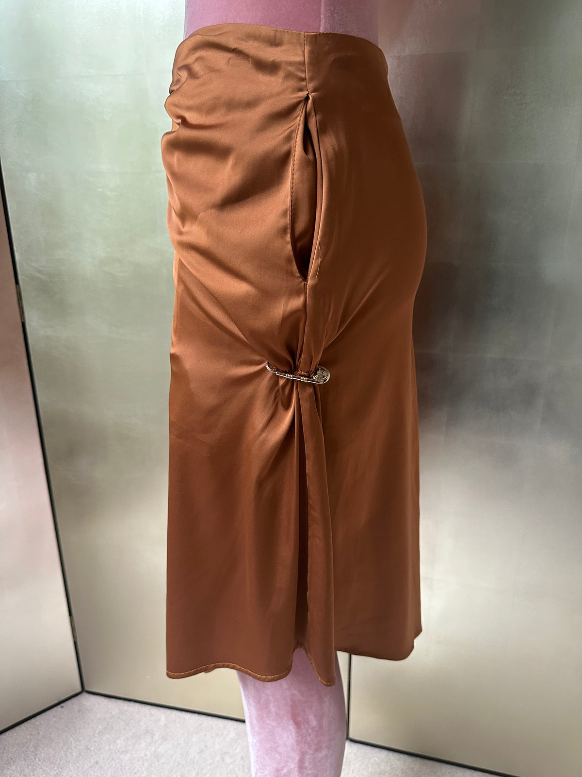 Versace Silk Draped Medusa Pin Skirt