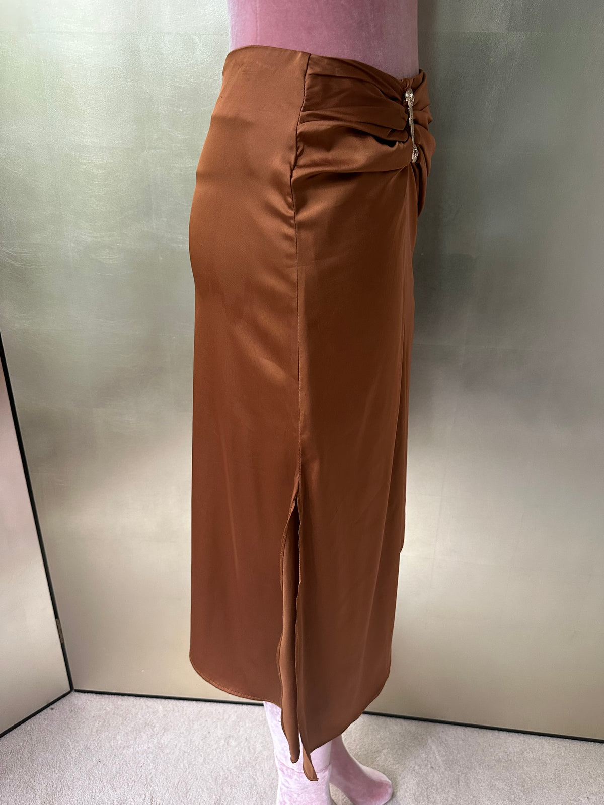 Versace Silk Draped Medusa Pin Skirt