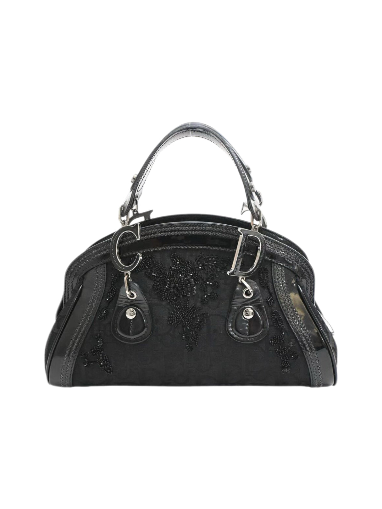 Christian Dior by John Galliano S/S 2005 Embroidered Detective Bag – Limited Edition Black Monogram Patent Handle Archive