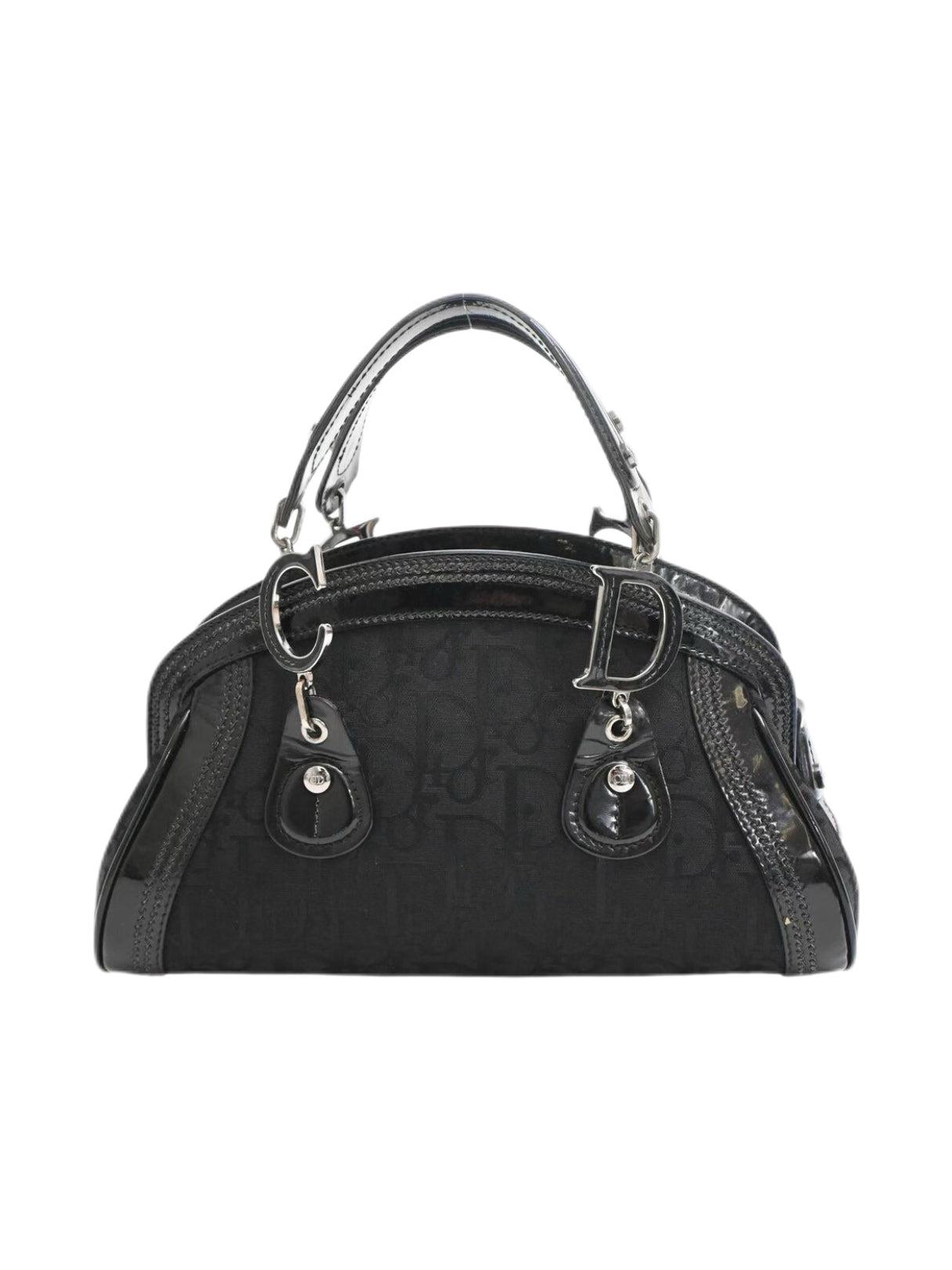 Christian Dior by John Galliano S/S 2005 Embroidered Detective Bag – Limited Edition Black Monogram Patent Handle Archive