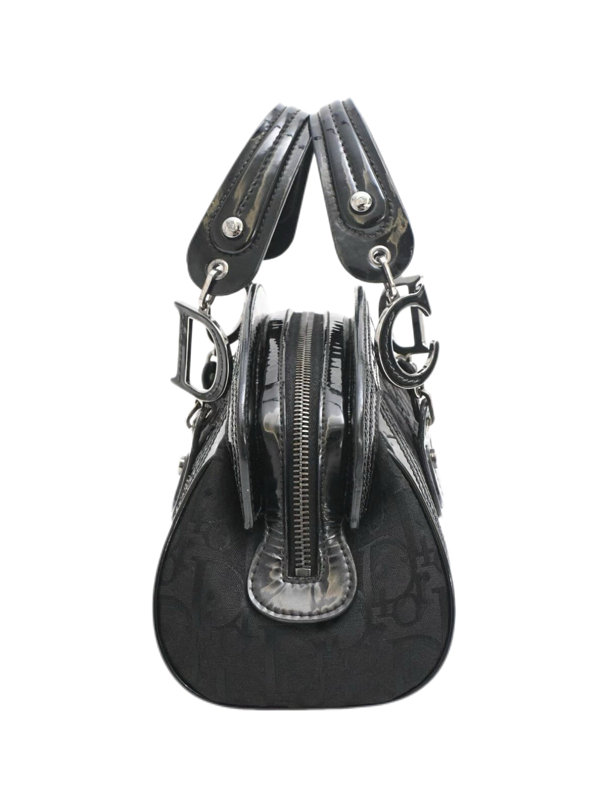 Christian Dior by John Galliano S/S 2005 Embroidered Detective Bag – Limited Edition Black Monogram Patent Handle Archive
