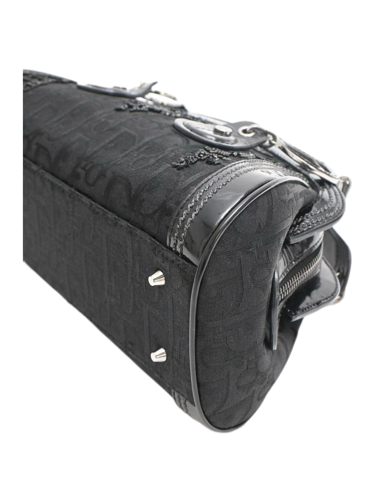 Christian Dior by John Galliano S/S 2005 Embroidered Detective Bag – Limited Edition Black Monogram Patent Handle Archive