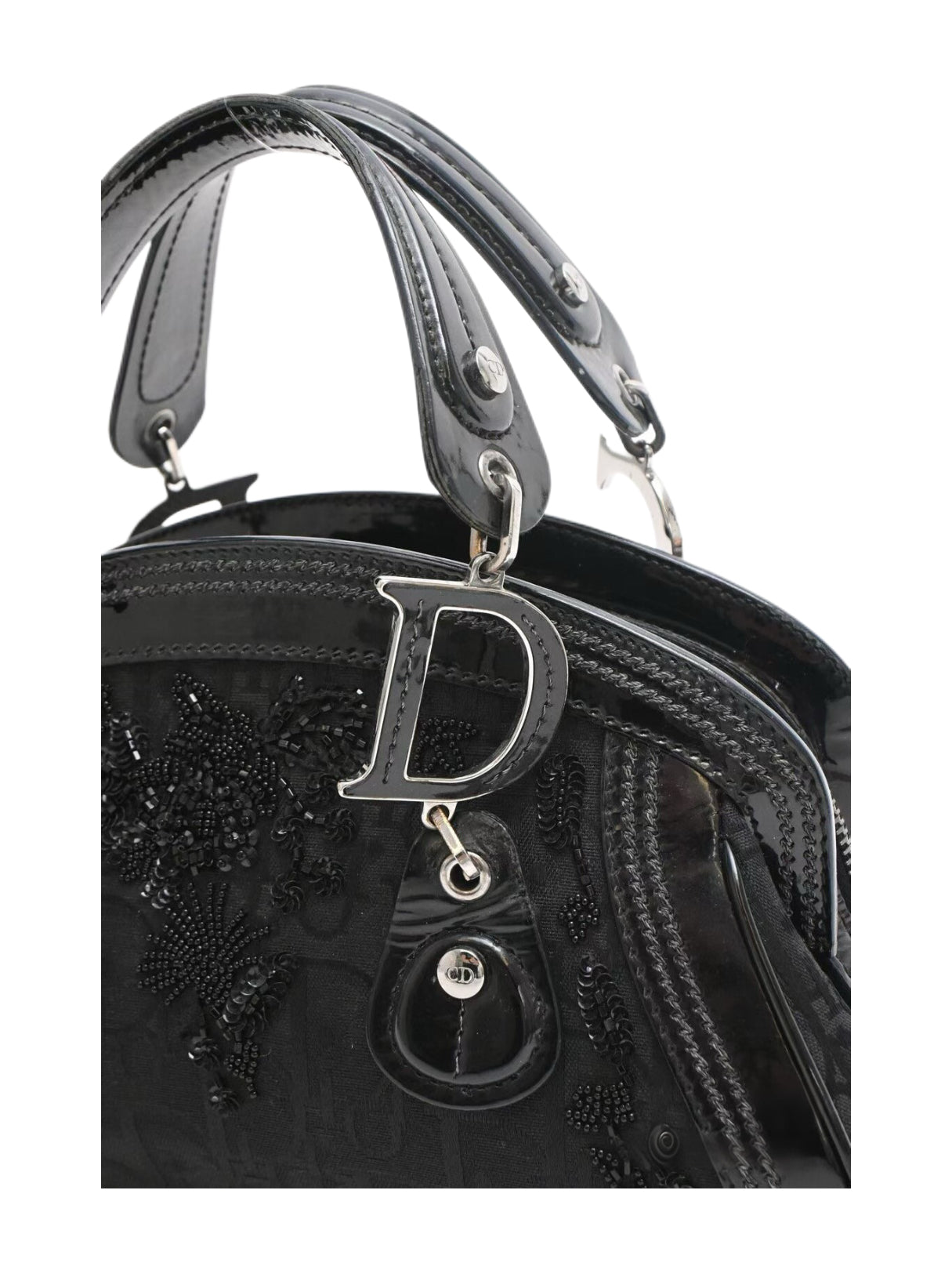 Christian Dior by John Galliano S/S 2005 Embroidered Detective Bag – Limited Edition Black Monogram Patent Handle Archive
