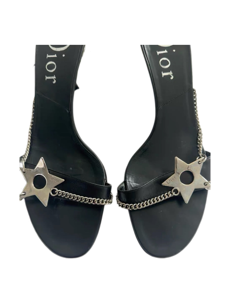 Christian Dior by John Galliano Punk Star Chain Mule Sandals – Rare Black Leather Archive Heels