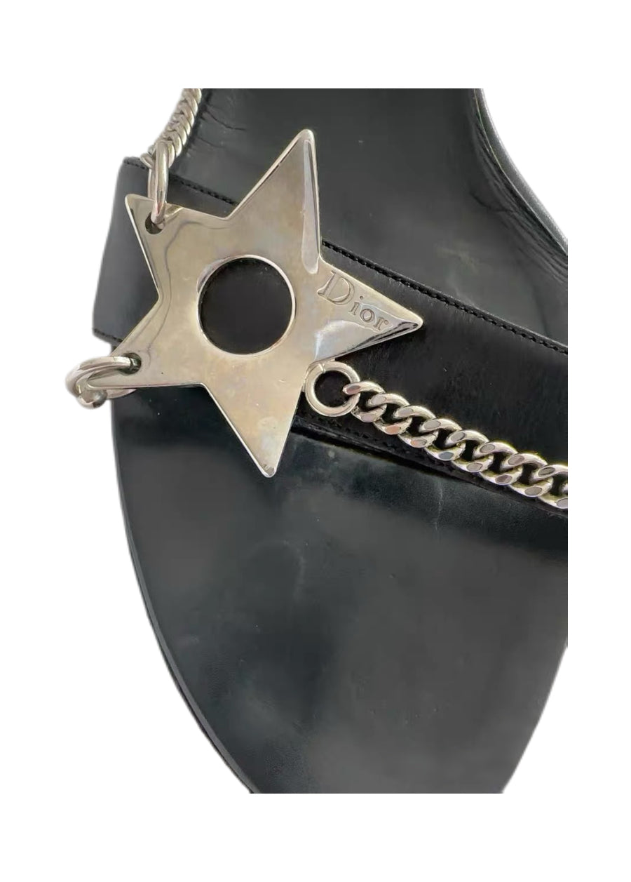 Christian Dior by John Galliano Punk Star Chain Mule Sandals – Rare Black Leather Archive Heels