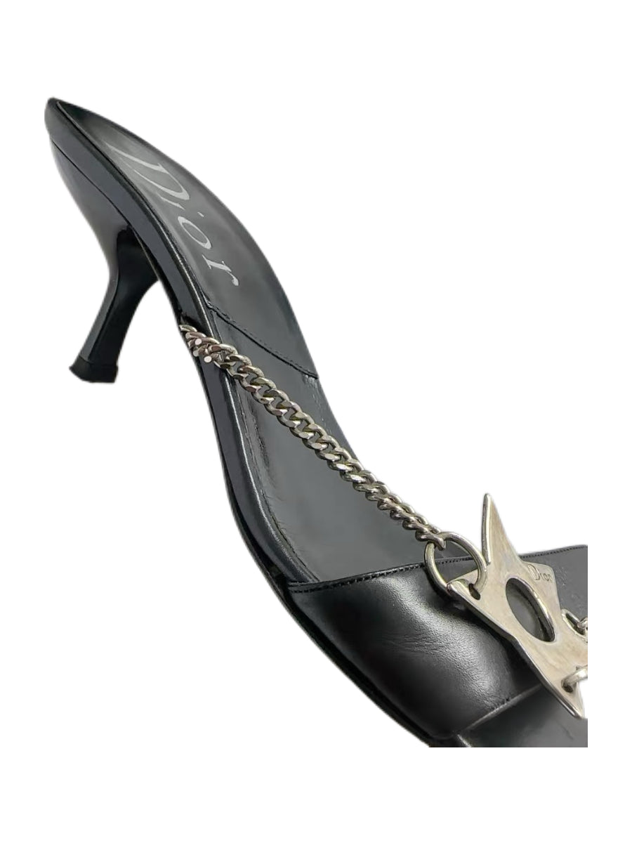 Christian Dior by John Galliano Punk Star Chain Mule Sandals – Rare Black Leather Archive Heels