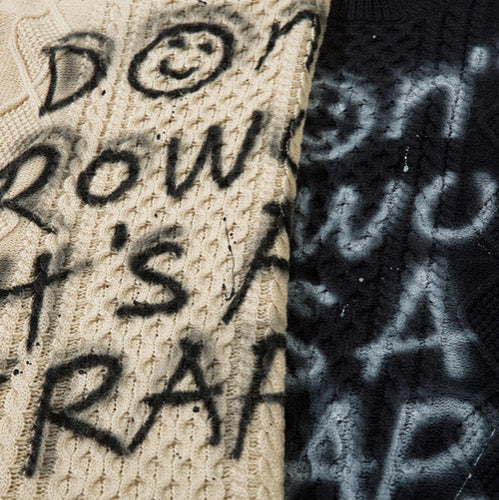 DON’T GROW UP Graffiti Distressed Knit Vest – Beige / Black