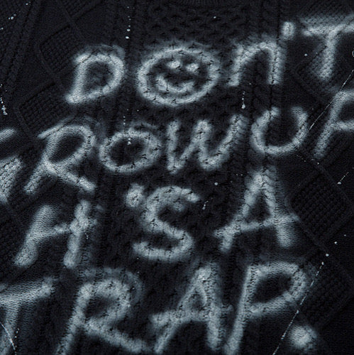 DON’T GROW UP Graffiti Distressed Knit Vest – Beige / Black
