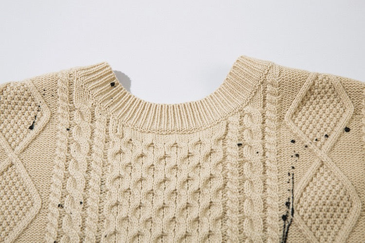 DON’T GROW UP Graffiti Distressed Knit Vest – Beige / Black