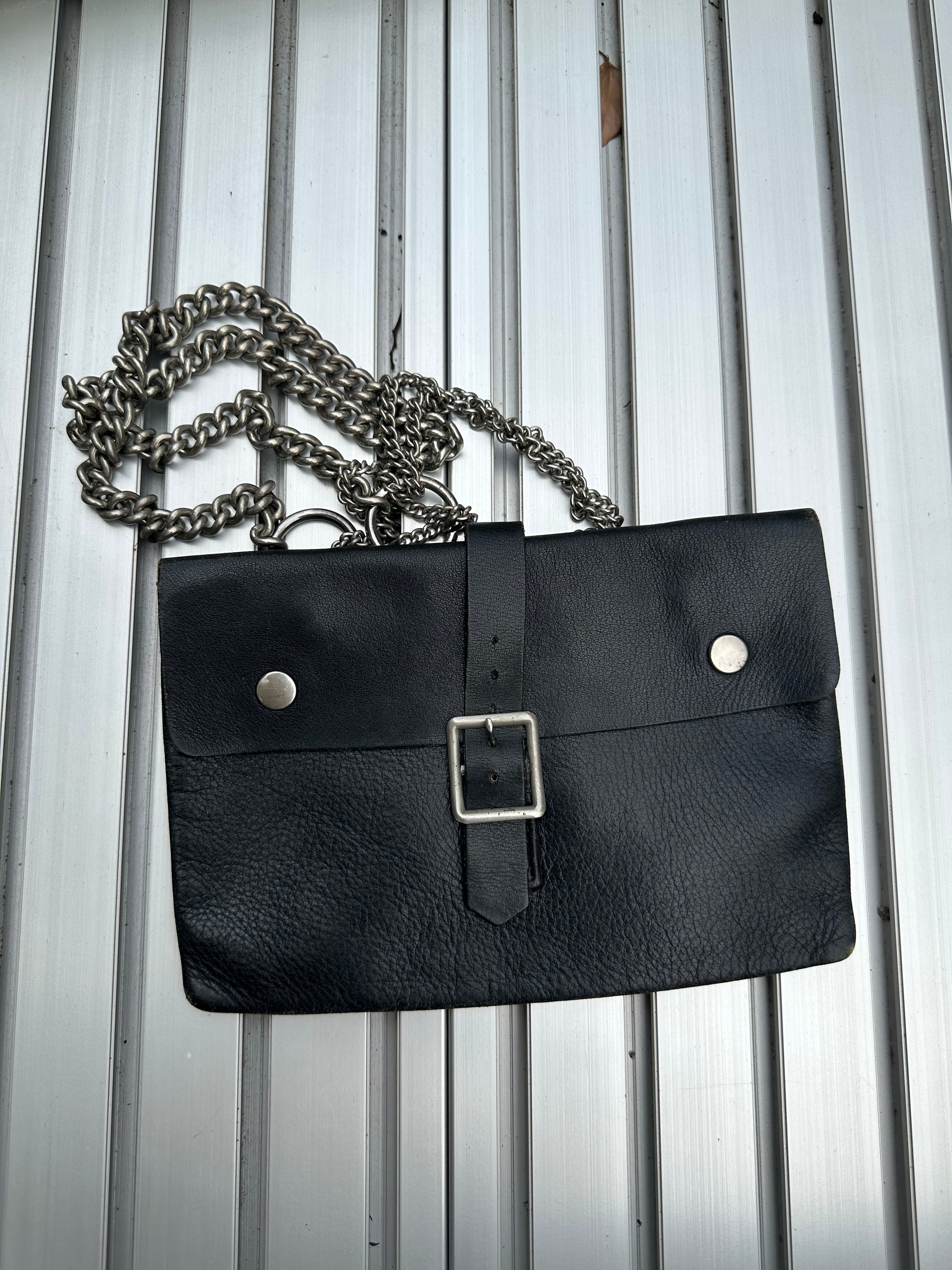 Comme des Garçons Black Leather Chain Buckle Shoulder Bag