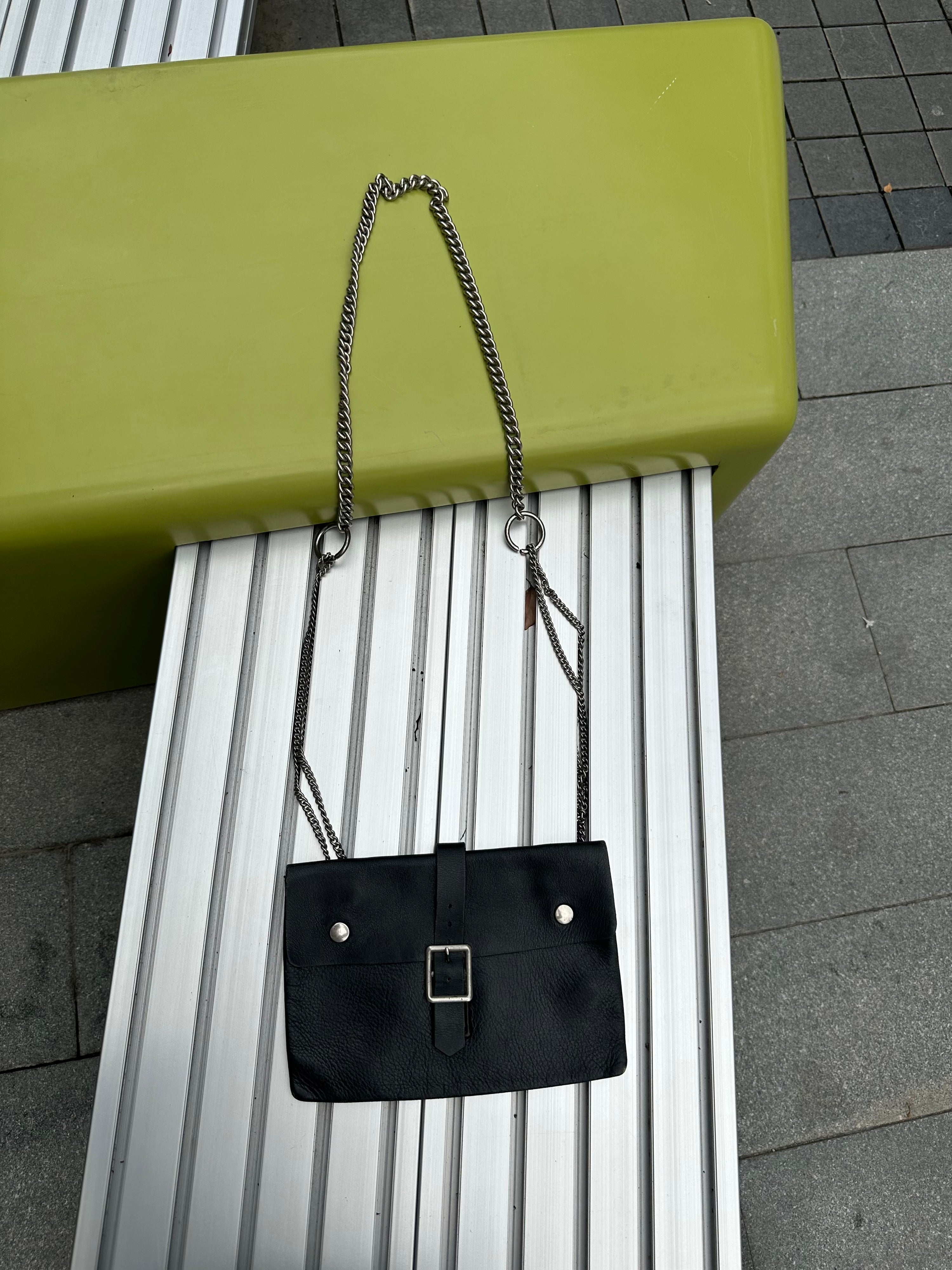 Comme des Garçons Black Leather Chain Buckle Shoulder Bag