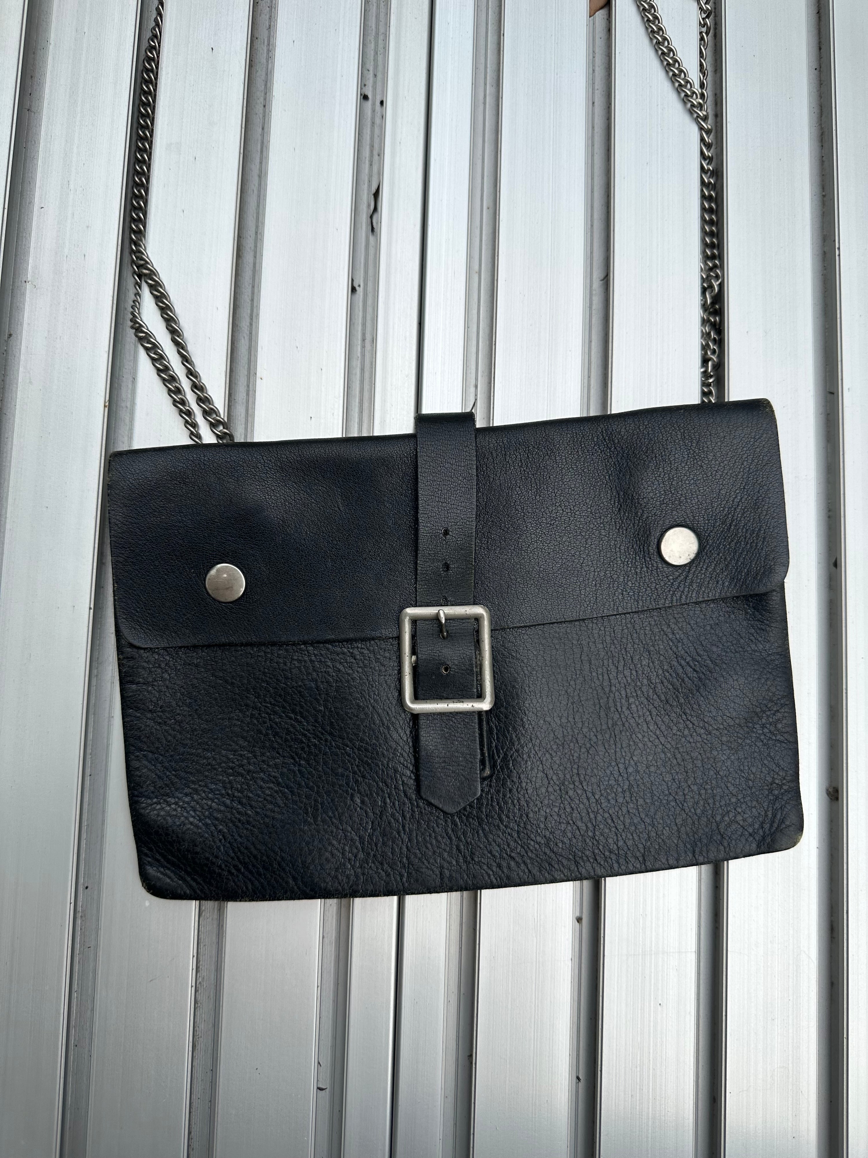 Comme des Garçons Black Leather Chain Buckle Shoulder Bag
