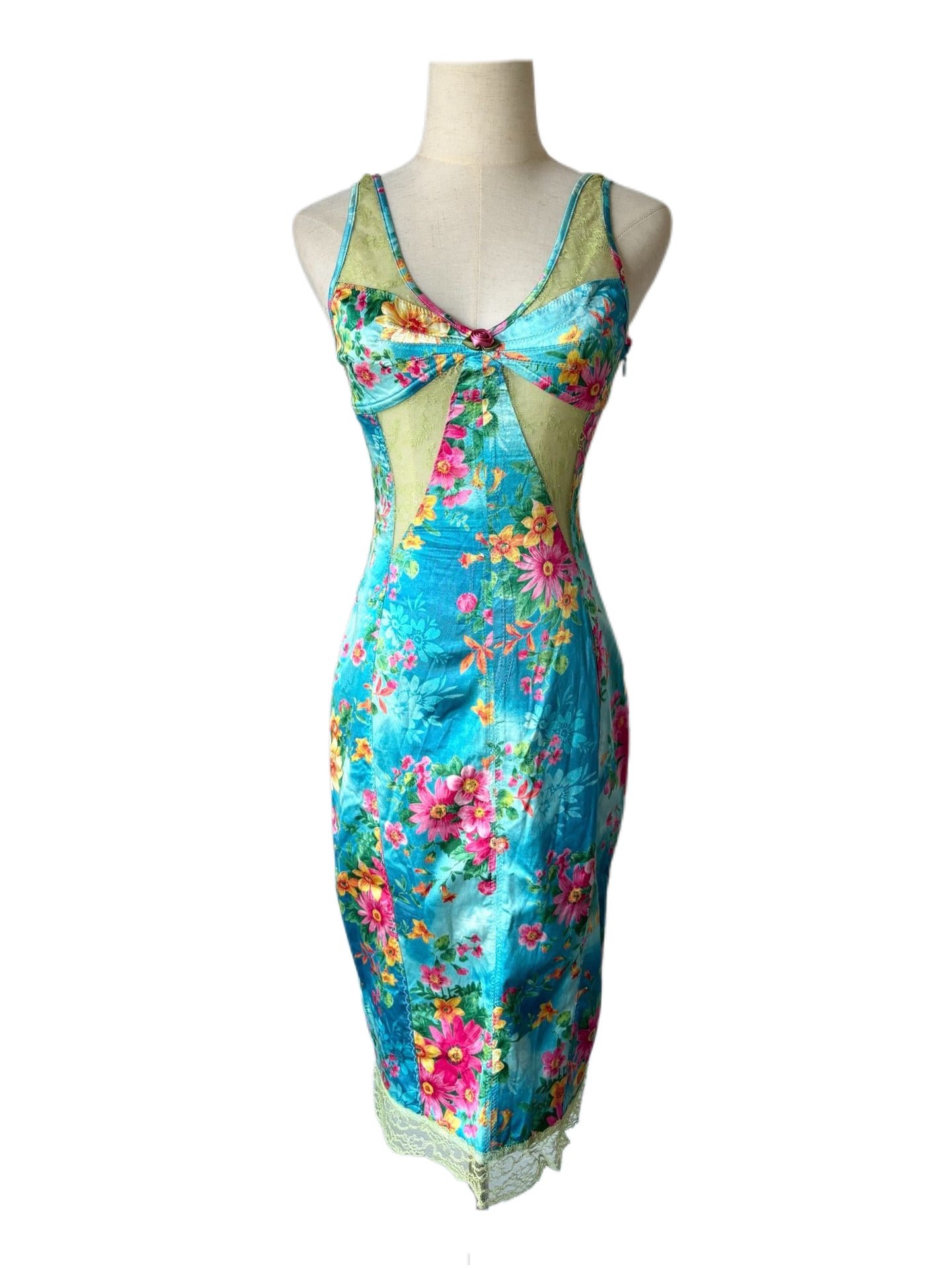 Dolce & Gabbana Spring/Summer 2005 Floral Corset Slip Dress – Rare Archive Lace Midi Dress