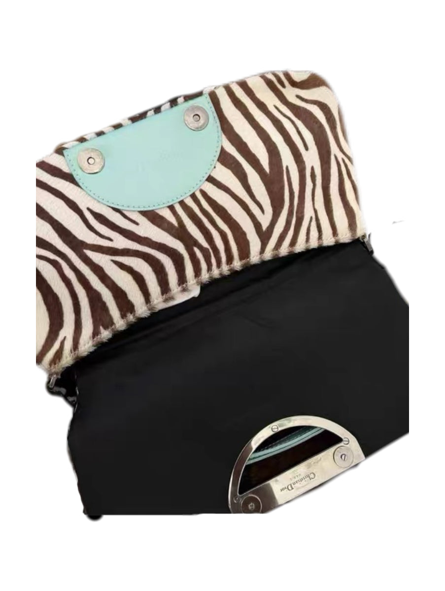 Christian Dior by John Galliano Zebra Pony Hair Shoulder Bag – Y2K Archive Saddle Style Piece