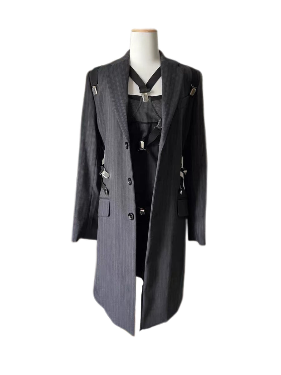 Dolce & Gabbana F/W 2003 Runway Pinstripe Harness Blazer & Corset Mini Dress Set – Iconic Archive Look