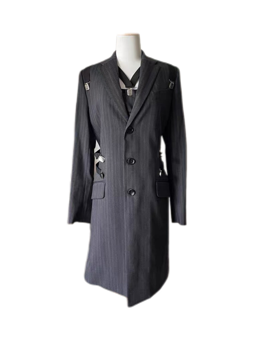 Dolce & Gabbana F/W 2003 Runway Pinstripe Harness Blazer & Corset Mini Dress Set – Iconic Archive Look