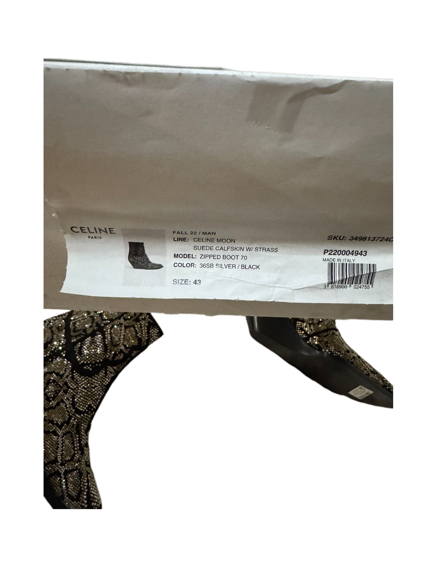 Celine Homme “CELINE MOON” FW22 Crystal Embellished Snake Pattern Chelsea Boots – Runway Limited Edition Size 43