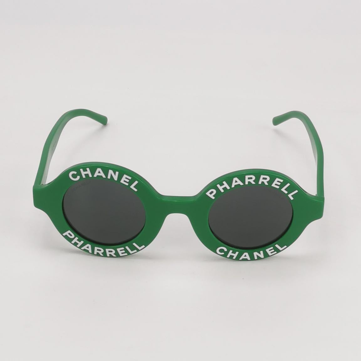 Chanel × Pharrell 2019 Limited Edition Green Round Logo Sunglasses – Rare Collaboration Eyewear