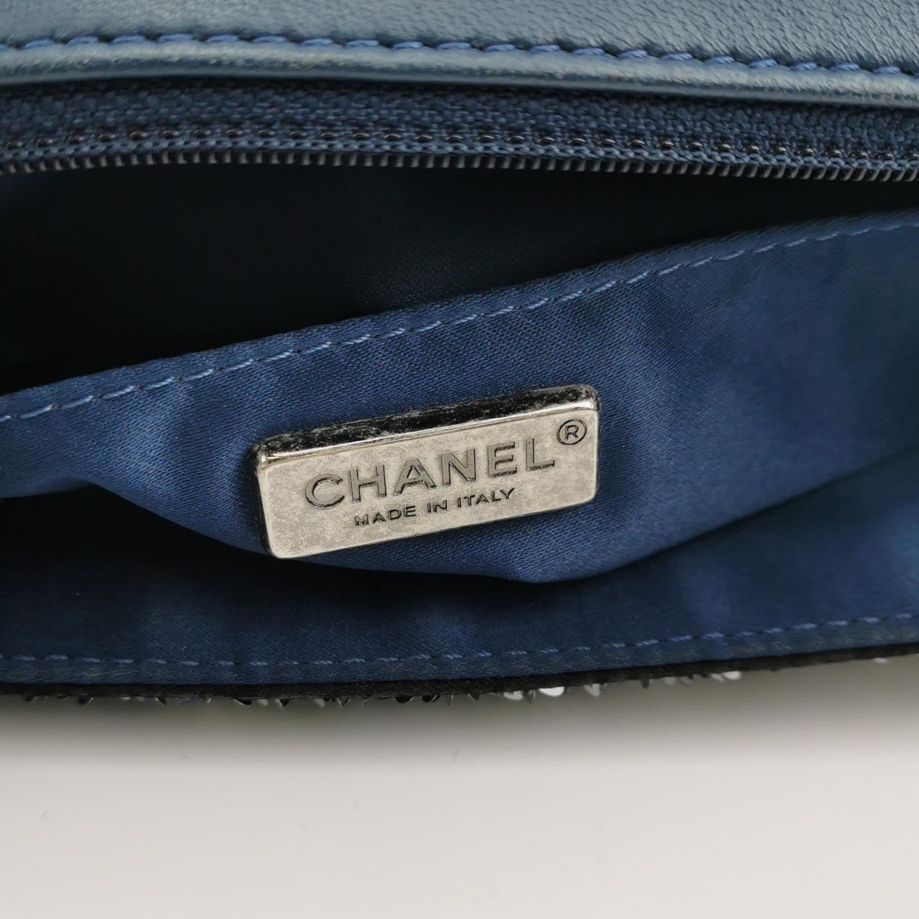 Chanel 2017 Cruise “Coco Cuba” Sequin Flap Chain Bag – Navy Blue CC Logo Evening Bag