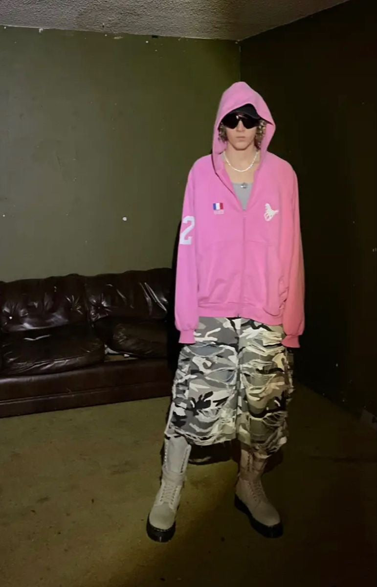 Balenciaga FW22 Runway Oversized Pink Zip-Up Hoodie – Paris Flag Horse Logo “22” Graphic