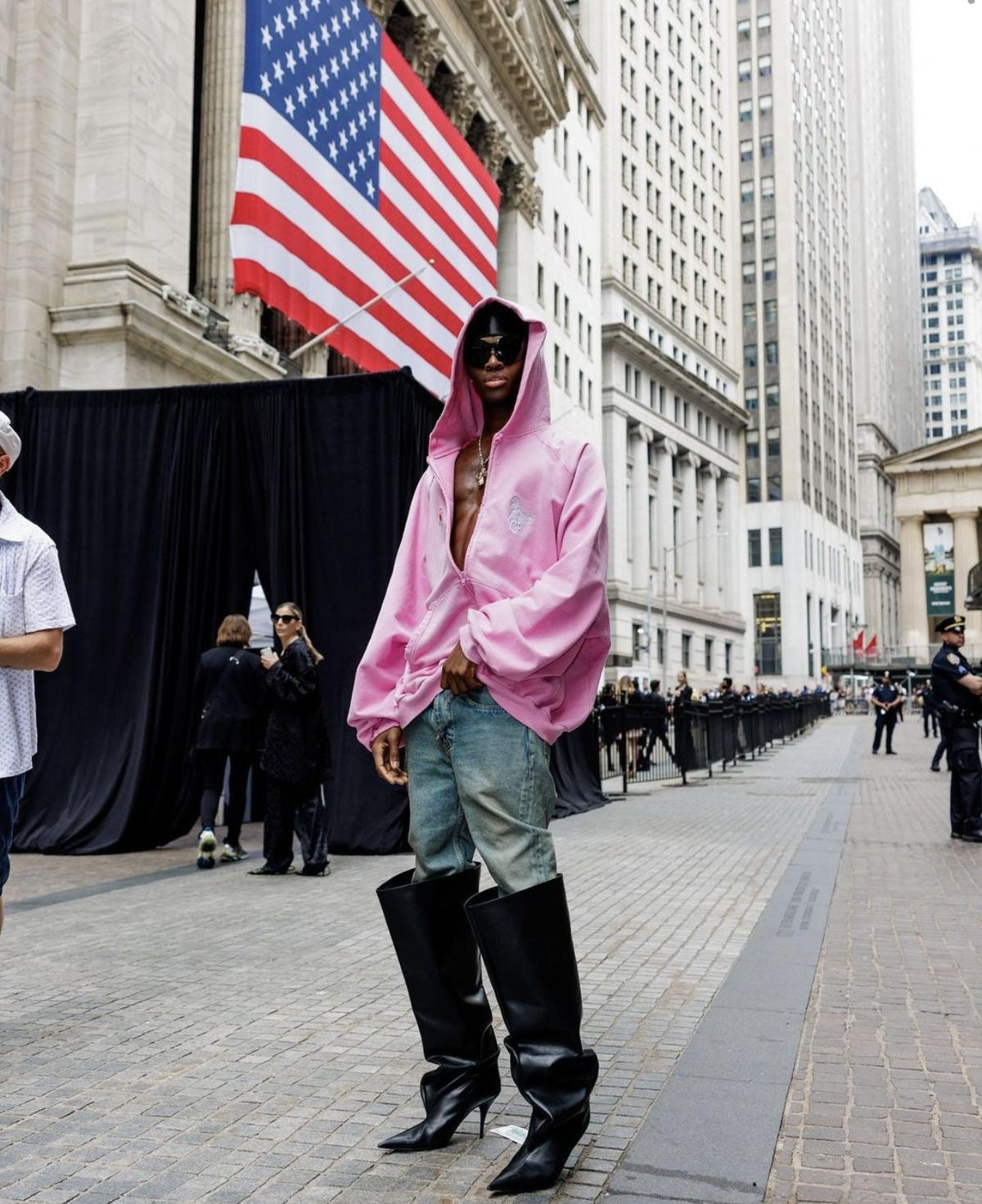 Balenciaga FW22 Runway Oversized Pink Zip-Up Hoodie – Paris Flag Horse Logo “22” Graphic
