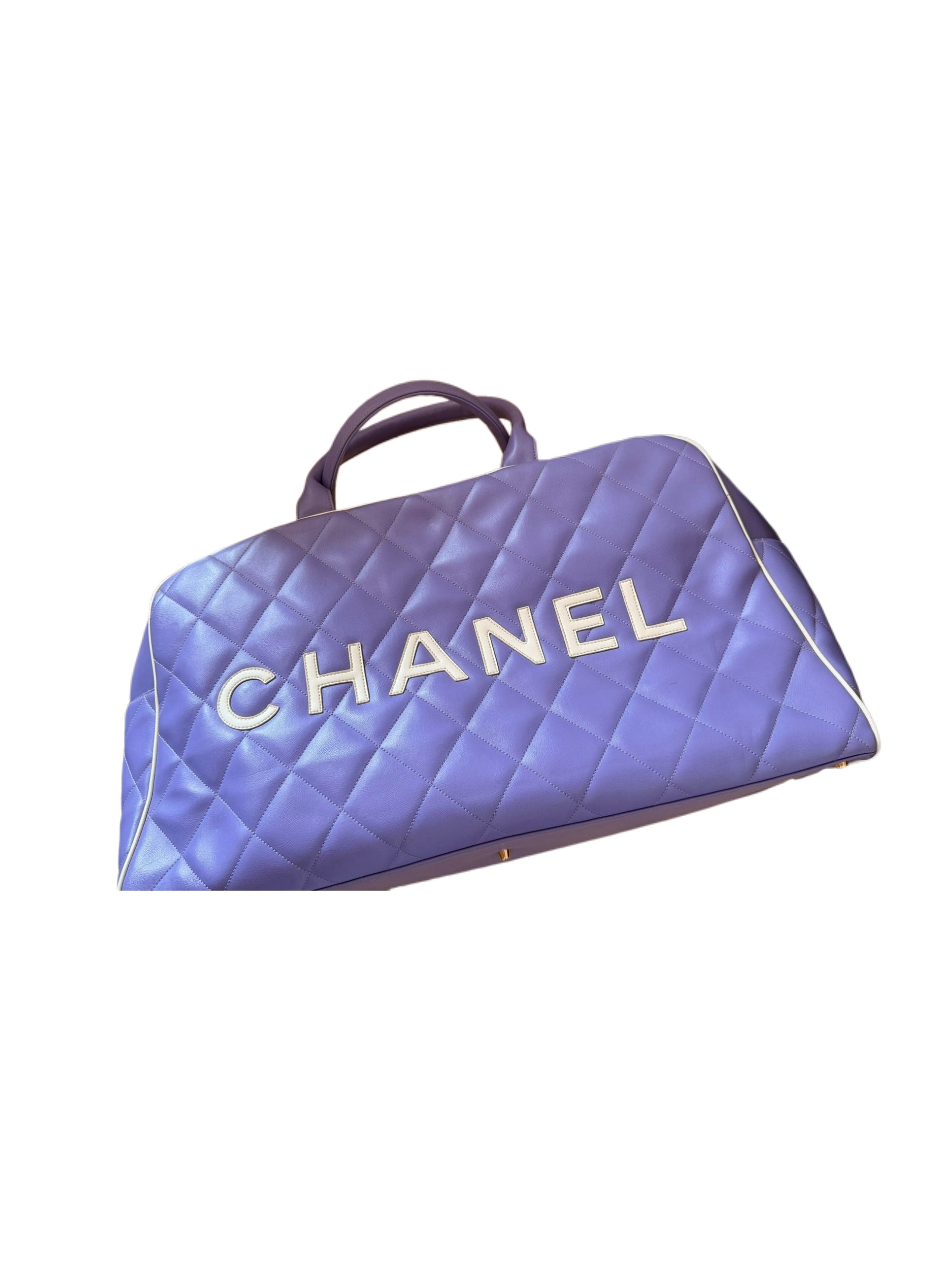 Chanel Vintage XXL Quilted Bowling Bag – Rare Lavender Purple Leather Travel Bag