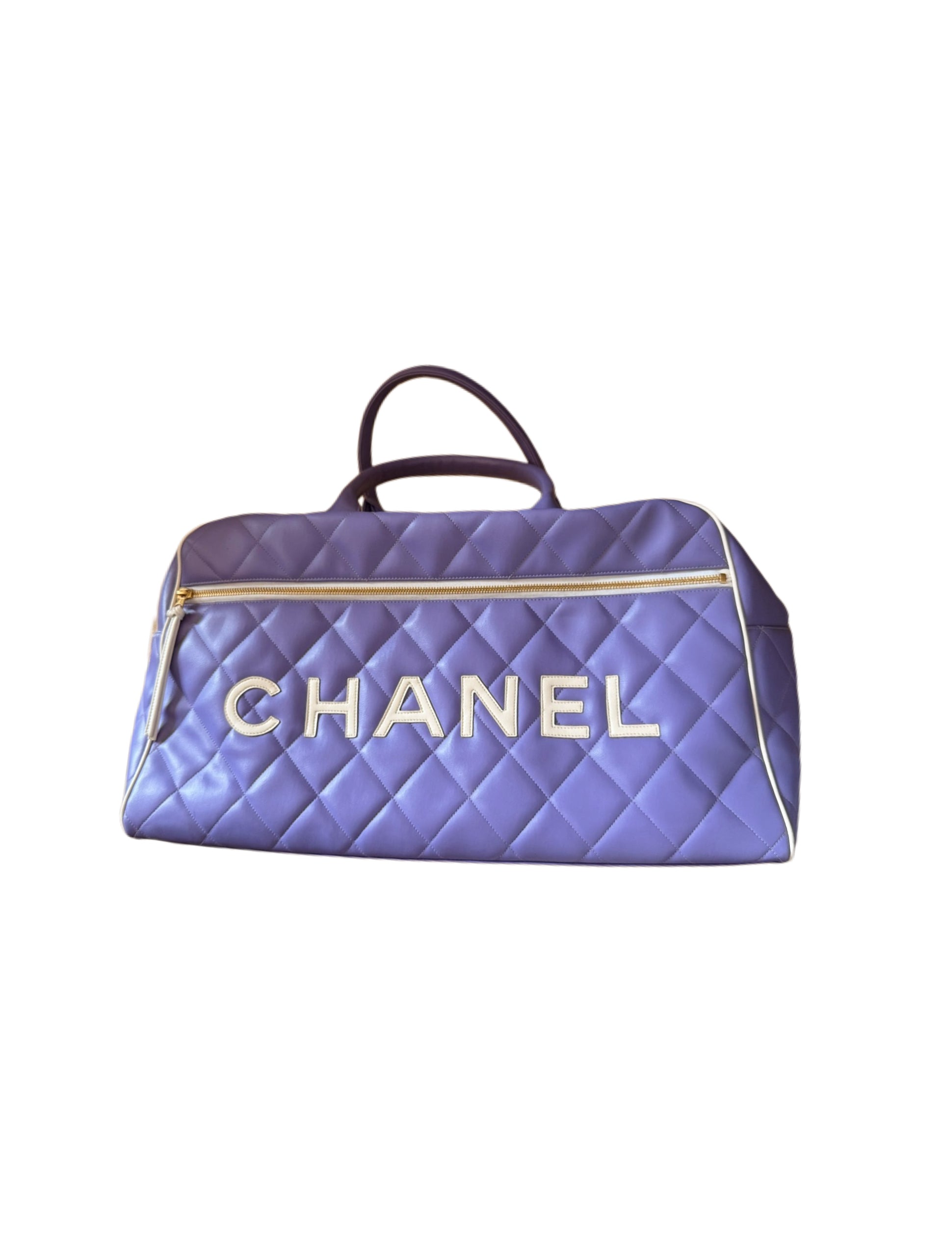 Chanel Vintage XXL Quilted Bowling Bag – Rare Lavender Purple Leather Travel Bag
