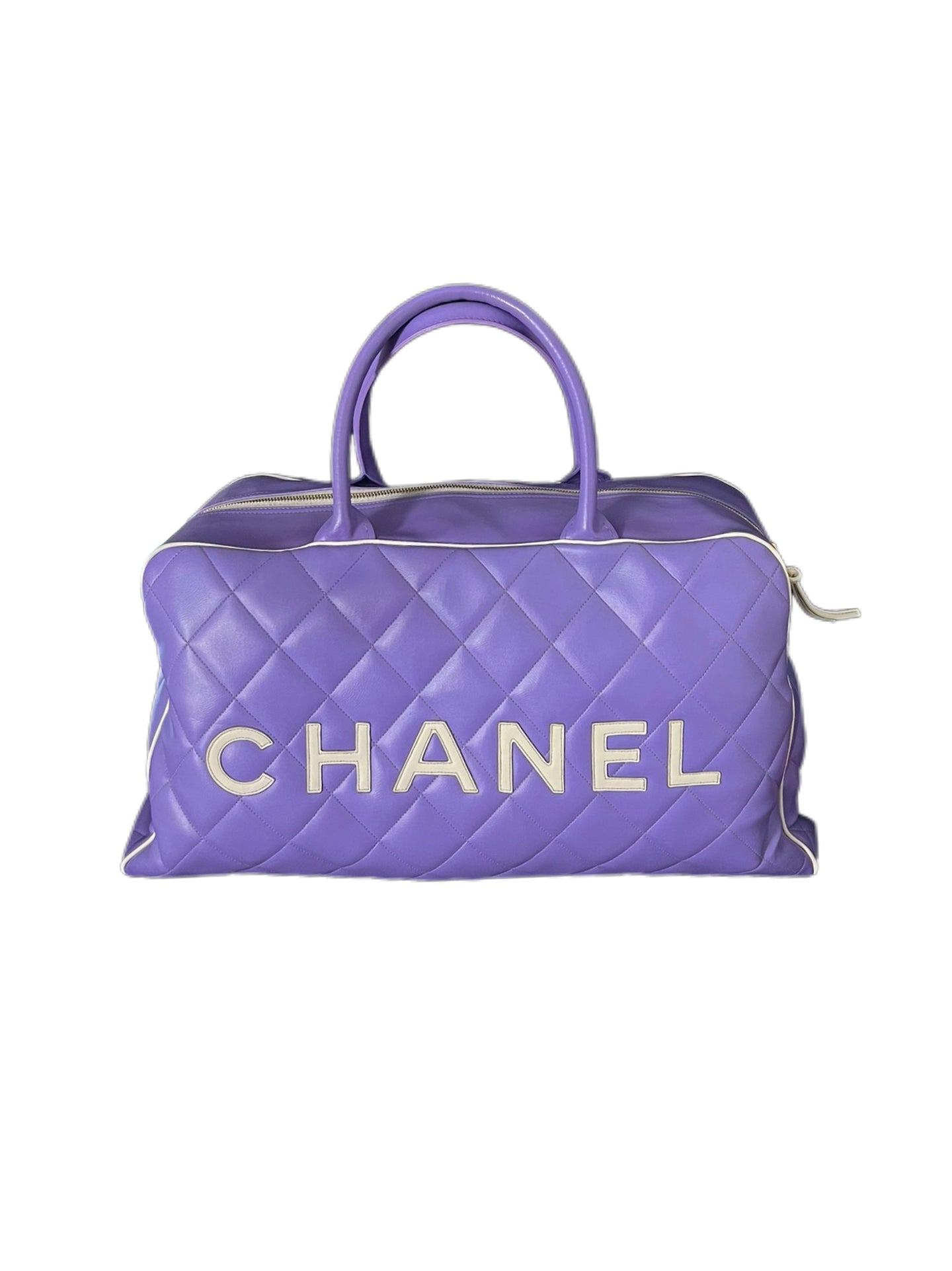 Chanel Vintage XXL Quilted Bowling Bag – Rare Lavender Purple Leather Travel Bag
