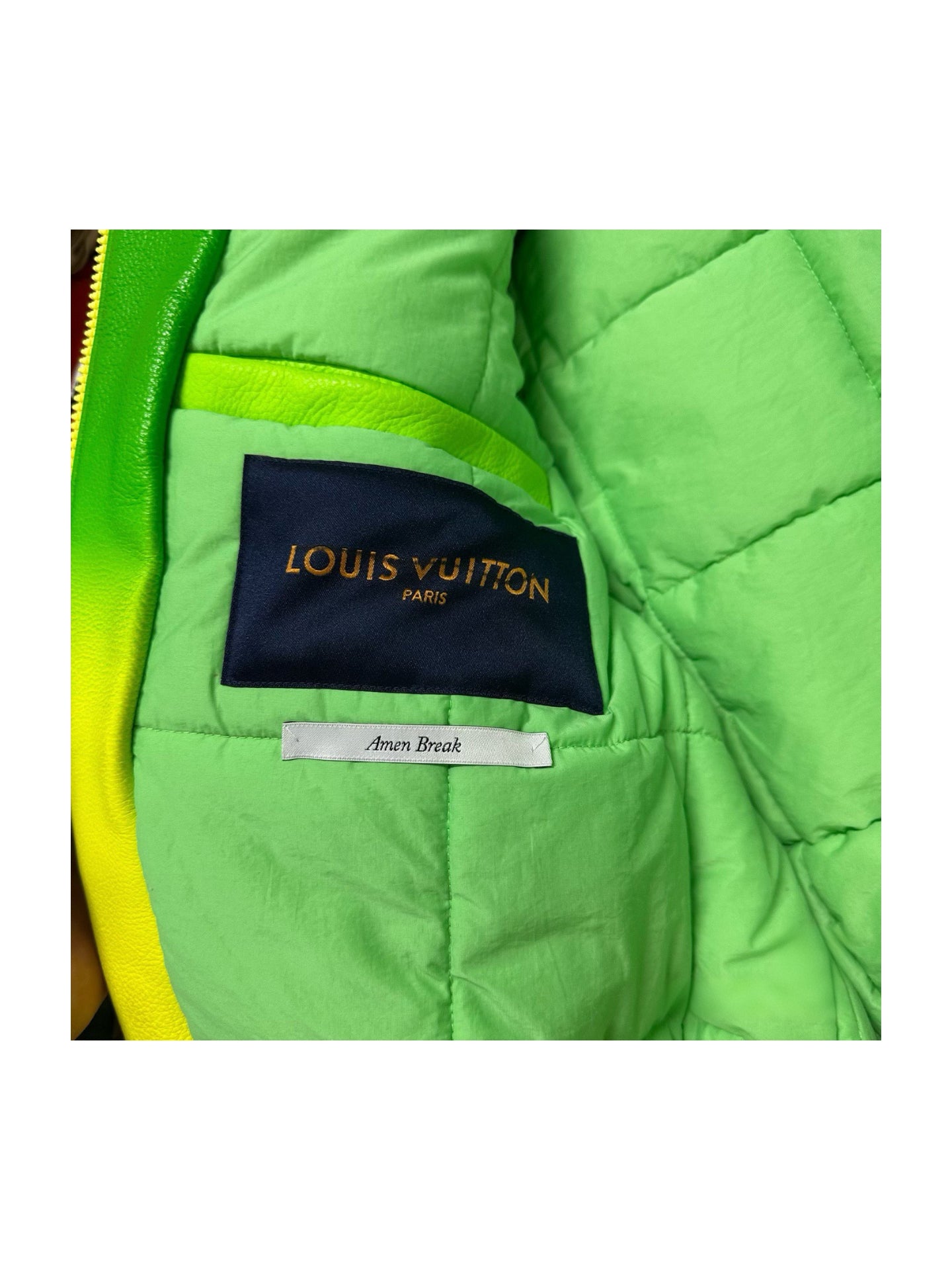 Louis Vuitton by Virgil Abloh Gradient Green Leather Panther Puffer Jacket – Runway Archive Piece