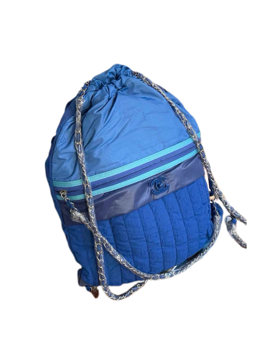 Chanel Blue Nylon Chain Drawstring Backpack – Lightweight Sport Archive Piece
