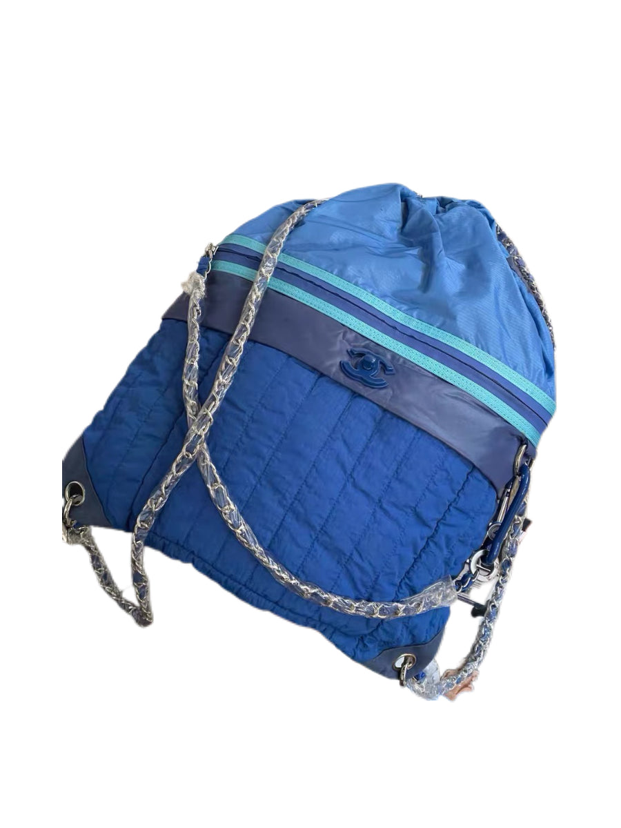 Chanel Blue Nylon Chain Drawstring Backpack – Lightweight Sport Archive Piece