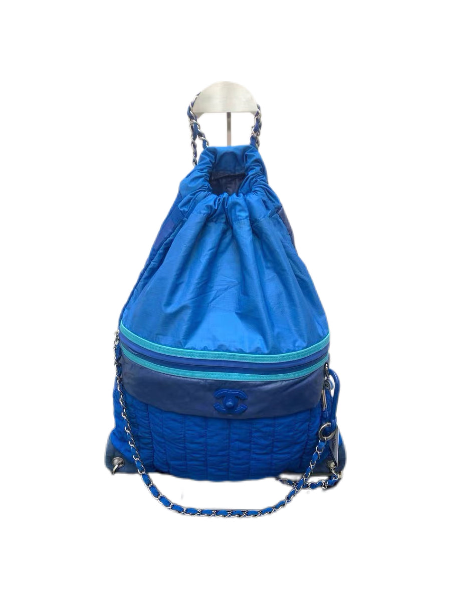 Chanel Blue Nylon Chain Drawstring Backpack – Lightweight Sport Archive Piece