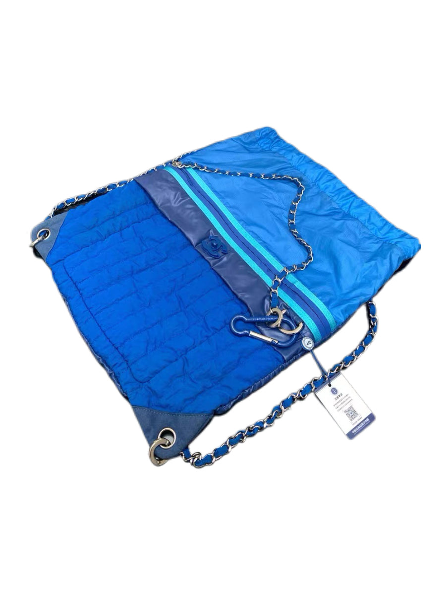 Chanel Blue Nylon Chain Drawstring Backpack – Lightweight Sport Archive Piece