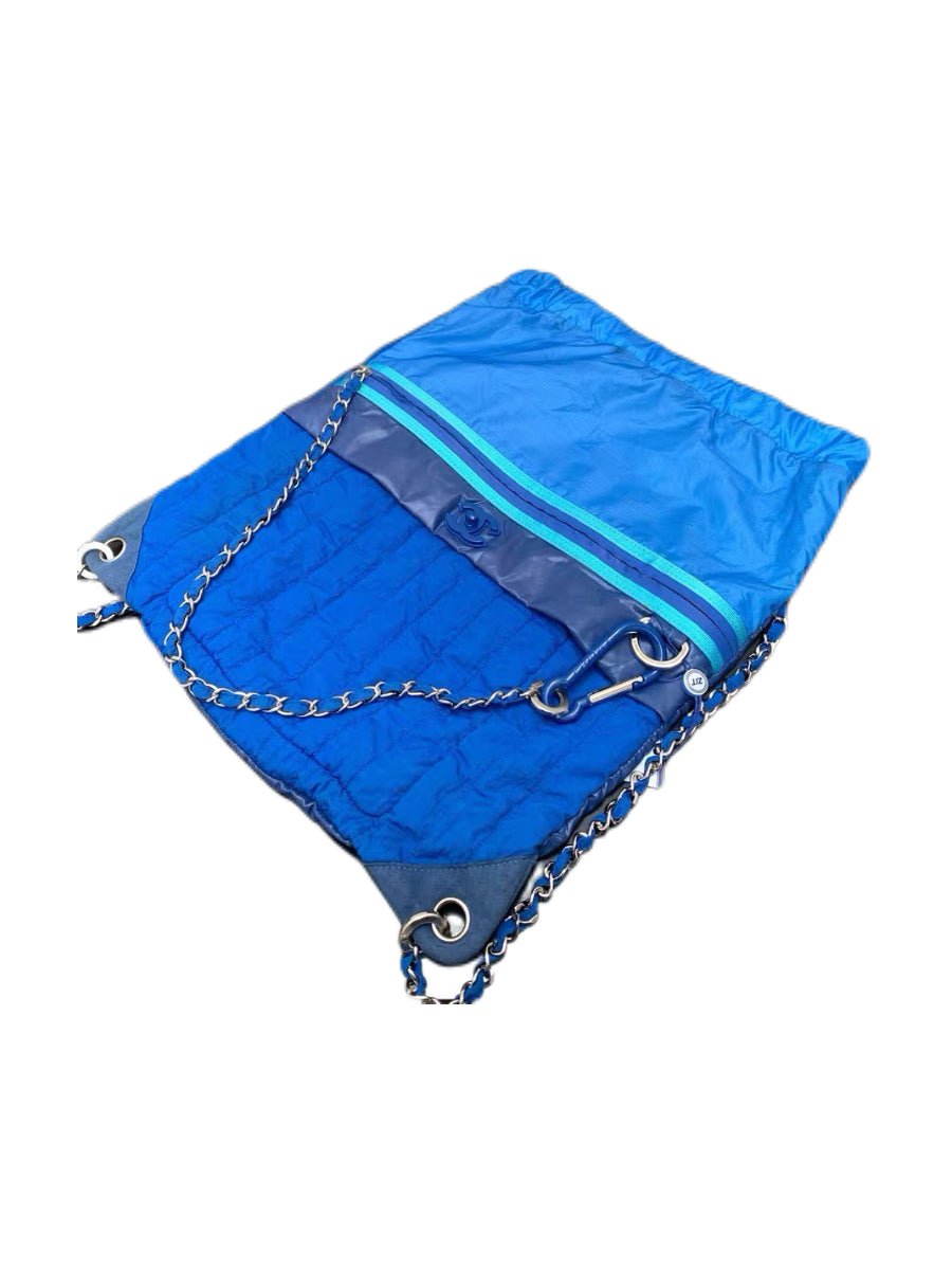 Chanel Blue Nylon Chain Drawstring Backpack – Lightweight Sport Archive Piece