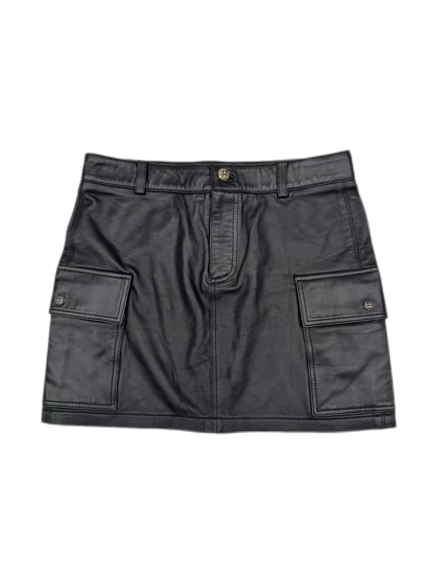 Chrome Hearts Black Leather Cargo Mini Skirt – Iconic Hardware Archive Piece