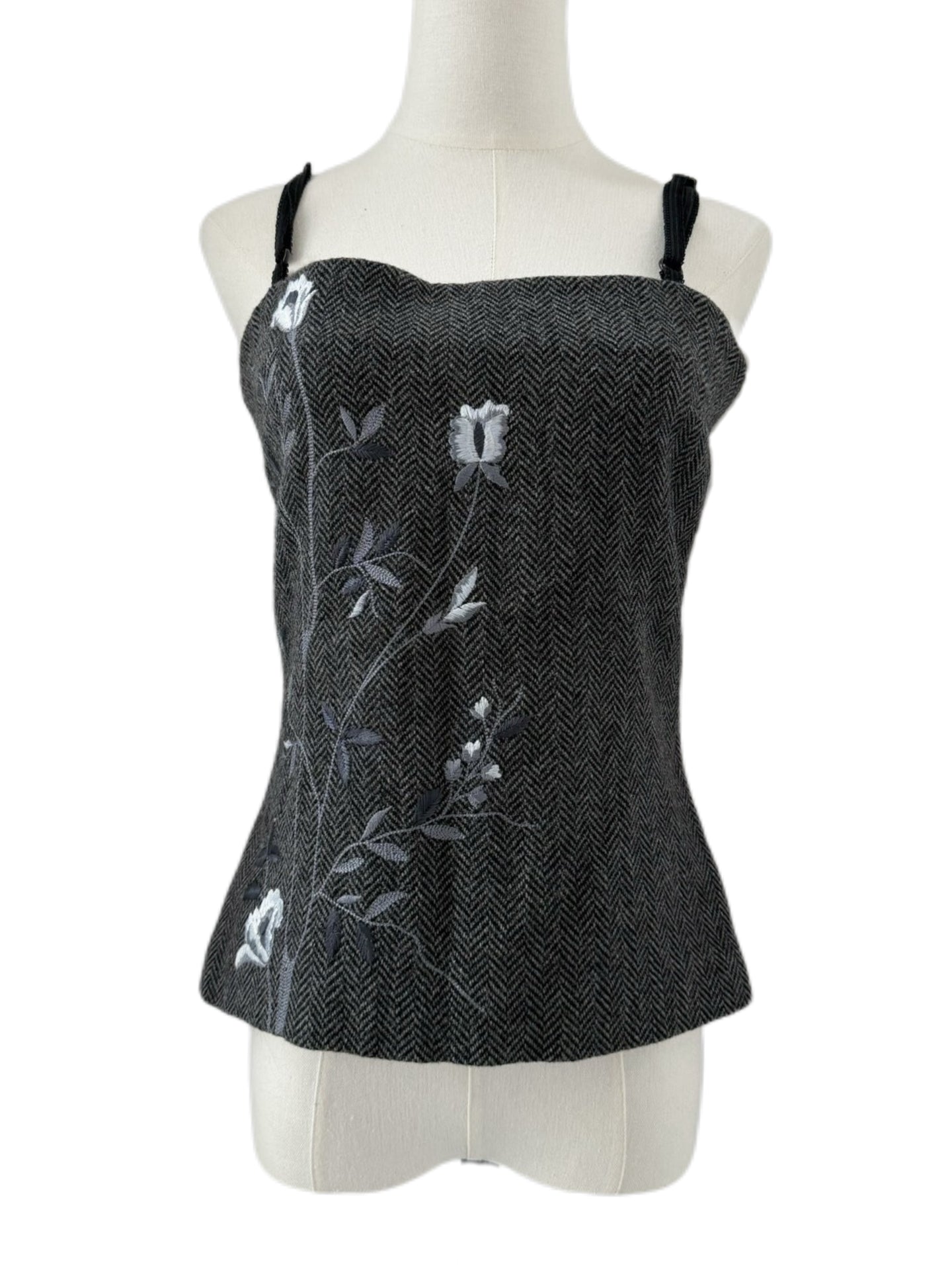 Dolce & Gabbana Embroidered Wool Herringbone Corset Cami Top – Rare Archive IT40