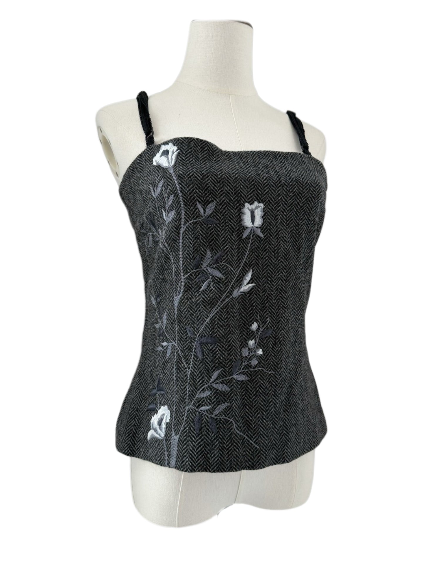 Dolce & Gabbana Embroidered Wool Herringbone Corset Cami Top – Rare Archive IT40