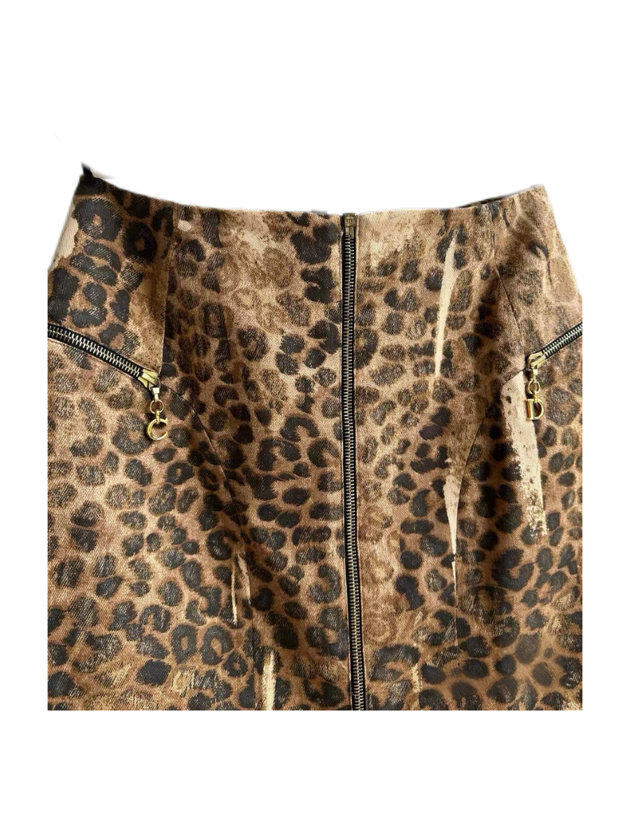 Christian Dior by John Galliano F/W 2000 Leopard Print Zip Skirt – Runway Piece Silk Lined