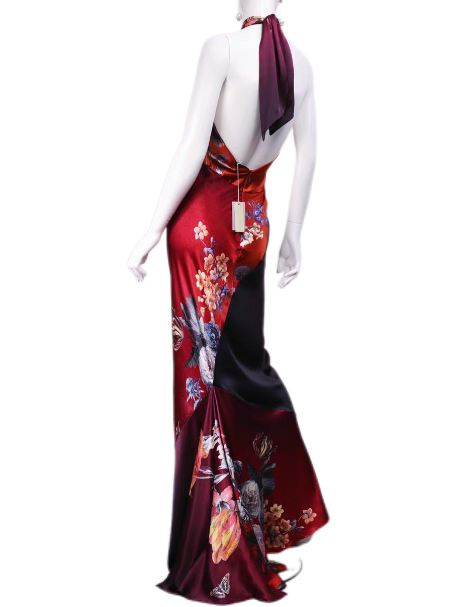 Roberto Cavalli Archive Silk Peony Print Halter Evening Gown – Collector’s Piece