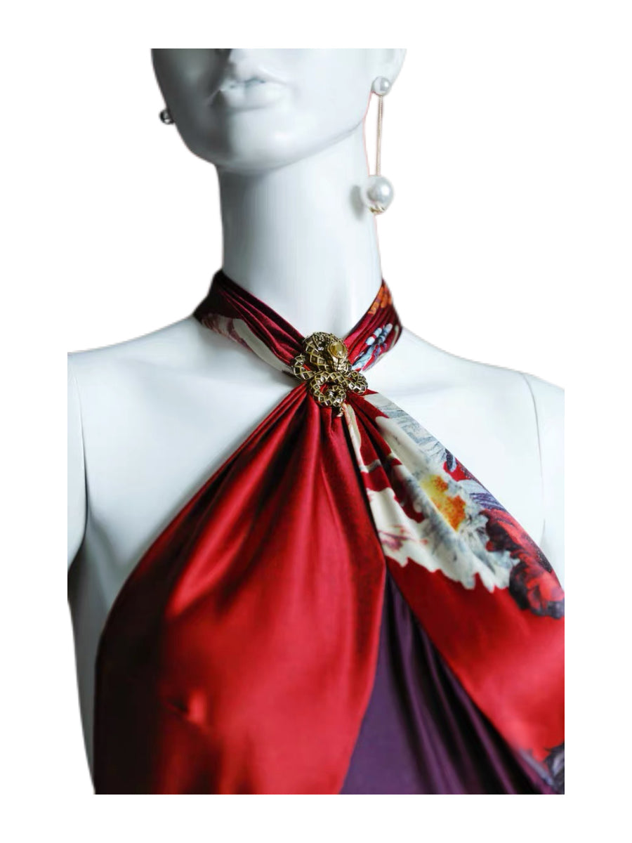 Roberto Cavalli Archive Silk Peony Print Halter Evening Gown – Collector’s Piece