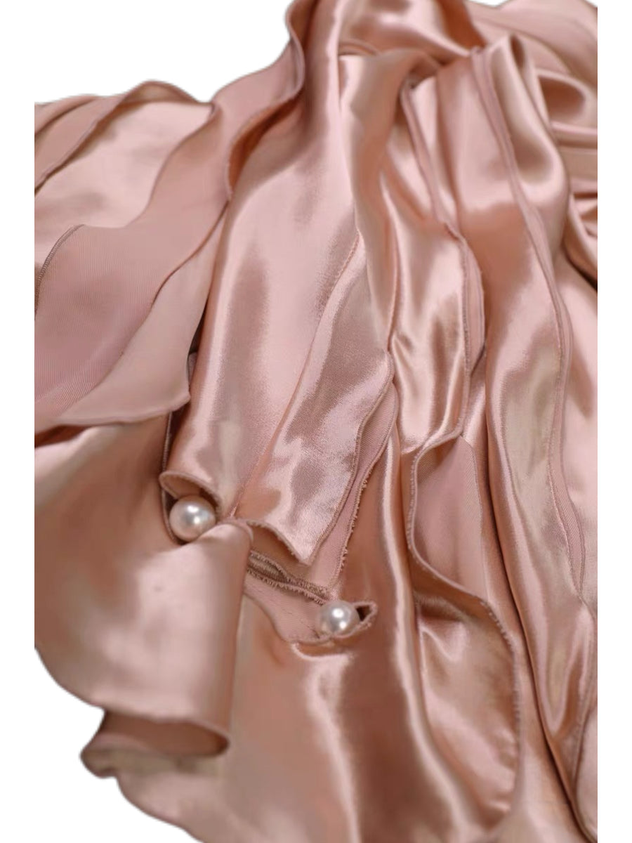 Marc Jacobs Collection Archive Champagne Silk Pearl Open Back Ruffle Evening Dress