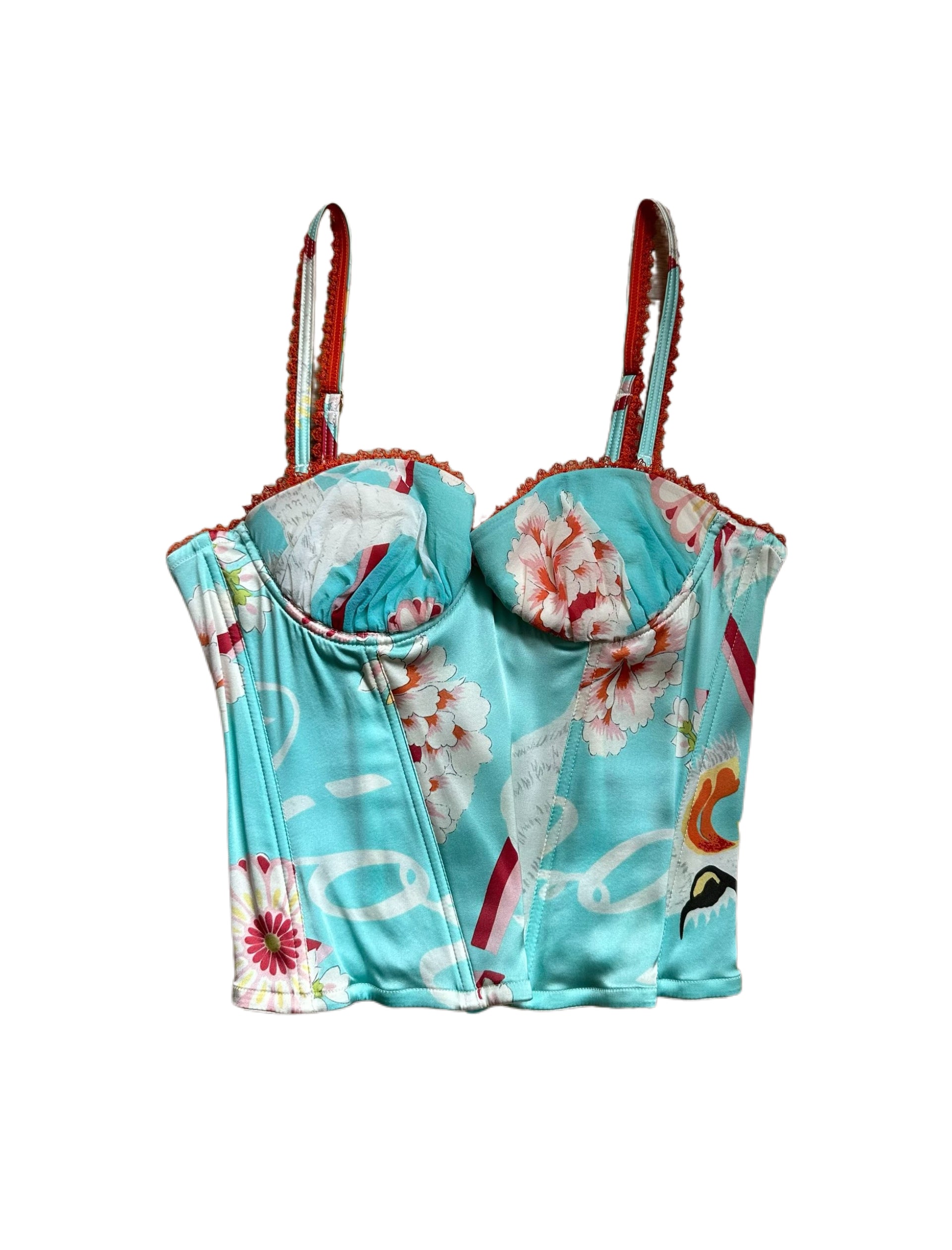 Christian Dior by John Galliano S/S 2003 Oriental Silk Corset Top – Runway Print Bustier