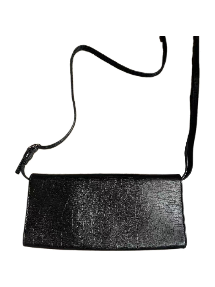 Gucci Vintage Black Leather Bamboo Shoulder Bag